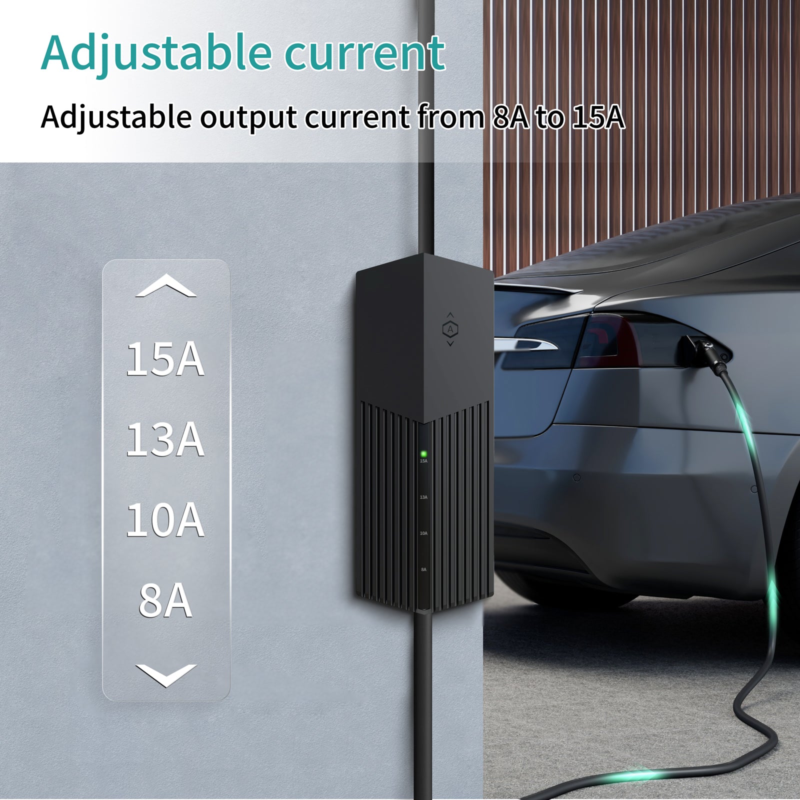 MAX GREEN Level 1 EV Charger, 110V Current Adjustable (8A/10A/13A/15A) Portable Electric Vehicle Charger, 25FT Cable Home EV Charging Station with NEMA 5-15 Plug for SAE J1772 Electric Car